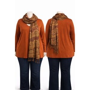 Susan Graver Womens 3X Liquid Knit V-Neck Tunic w/ 3/4 Sleeves and Jacquard Wrap